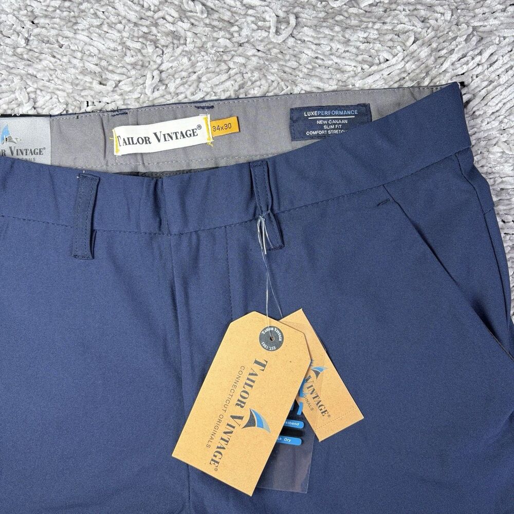 Tailor Vintage Performance Tech Pants Mens 34x30 Canaan Slim Fit Navy Blue NWTGS